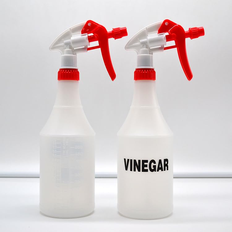 Empty Spray Bottle 24oz 710ml Heavy Duty Commercial Grade with Measurements and Adjustable Leak Proof Nozzle, Refillable for Cooking Bun Oil Vinegar BBQ Plant Bleach Alcohol (Pack of 2) (VINEGAR)