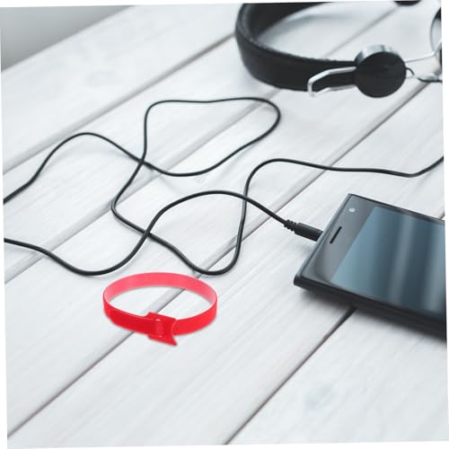 Levemolo 100 piezas reutilizables para amarrar cables con hebilla roja, cintas autoadhesivas para organizar cables de escritorio y hogar miniatura 5