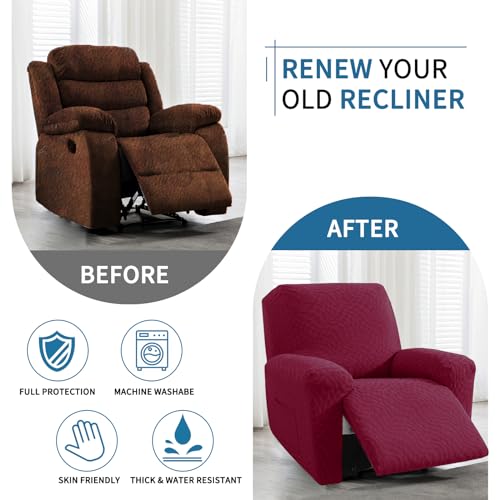 Image of 2026 Stretch Recliner Cover 3-Piece (24 inch-37 inch) Super Soft Recliner Chair Covers with Big Pocket & Anti Slip Ties Stay in Place, Lazy Boy Reclining Slipcover Easy to Put on off Washable, Wine Red