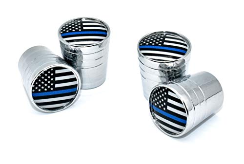 Elektroplate Police Thin Blue Line USA Flag Bright Chrome Aluminum Tire Valve Stem Caps | Universal Fit for Cars, Bikes, Trucks, RVs, Motorcycles, Trailers (Pack of 4)