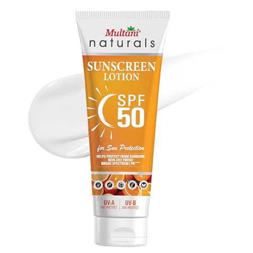 Image of Multani Natural Sunscreen SPF 50 PA++++ (100 ml) | Lightweight & Non-Greasy | No White Cast | Broad Spectrum & UV Protection UVA /UVB | Clinically Tested | For All Skin Types | For Men & Women