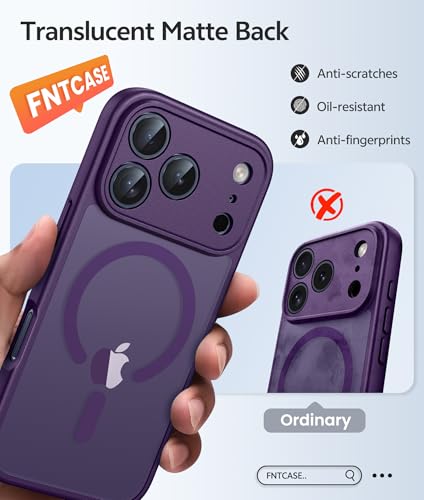 Image of FNTCASE for iPhone 17 Pro Case: [Compatible with Magsafe] Translucent Matte Cases with [Full Camera Protection] [Screen Protector] Military Grade Shockproof Protective Phone Cover - Purple