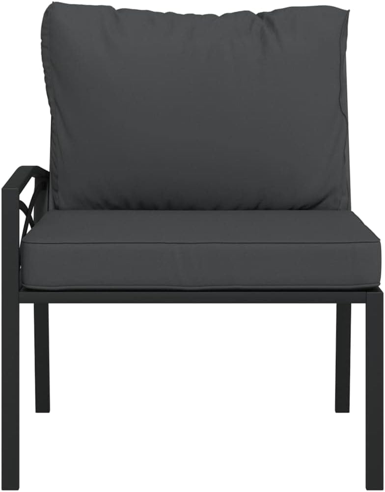 Outdoor Sectional Chair Set of 2 Black & Grey Powder-Coated Steel Patio Couch 29.5" W Modern Loveseat with Plush Cushions for Apartment Balcony Deck Garden