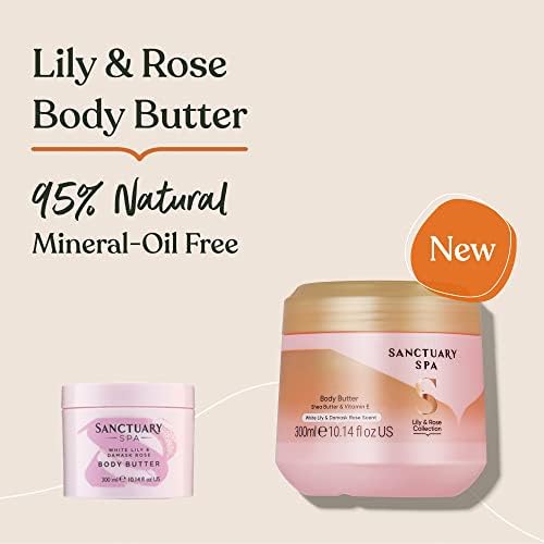 Sanctuary Spa Lily & Rose Body Butter for Women, No Mineral Oil, Cruelty Free & Vegan Shea Body Moisturiser, 300ml
