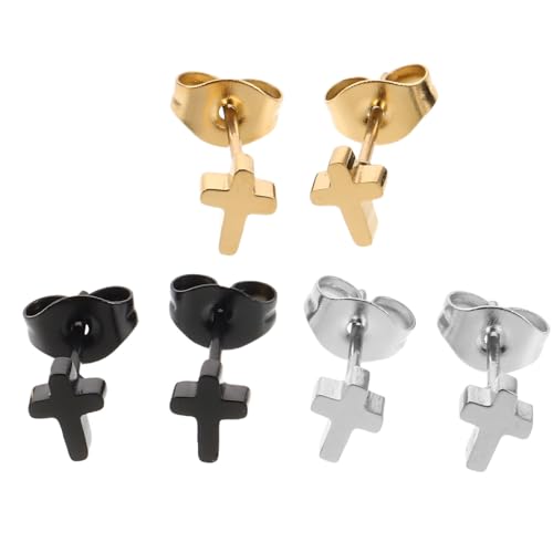 Mipcase - Mipcase 3 Paires Boucles Oreilles Croix Acier Titane Pour Femmes et Hommes Petites Boucles Oreilles Minimalistes et Cartilage Clous Oreille Discrets et Résistants Bijoux de Piercing