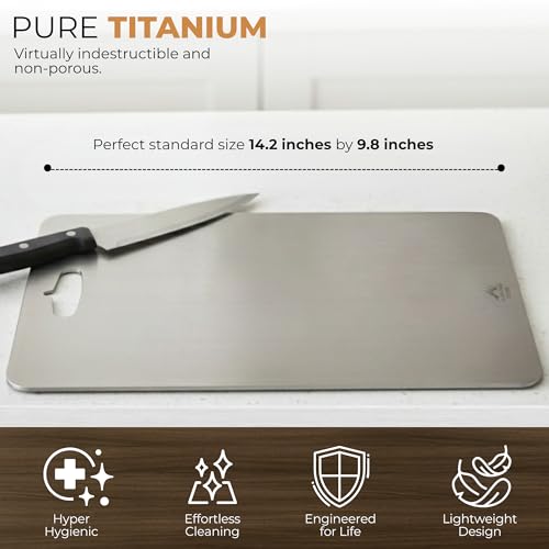 Tabla de cortar rectangular de titanio ligera con mango miniatura 4