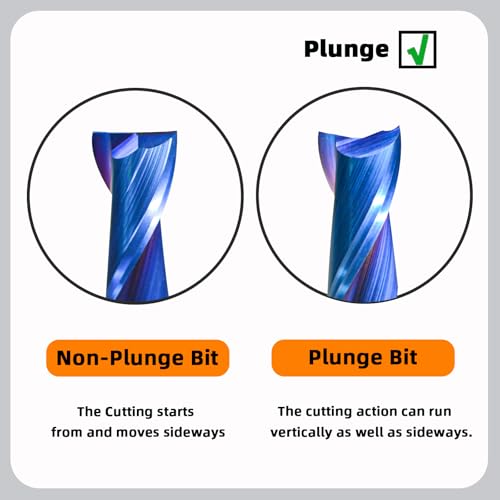 Image of 5PCS Down Cut Solid Carbide Spiral Plunge Router Bits 1 /4 inch Shank 1 /16 inch Cutting Diameter 2 inch OVL. Spiral Carbide Bit with Nano Blue Coating CNC Router Bits for Woodwork