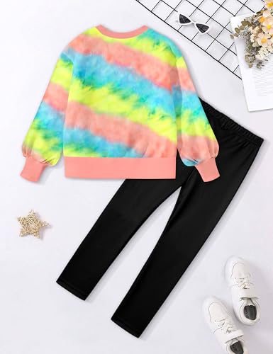 Image of Girls Clothes, Girls Outfits Tie Dye Sweatshirt Tops and Leggings Sweatpants 2 Piece Fall Winter Clothes Set 6-16T