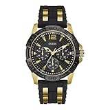 Guess Mens 43mm Watch - Black Strap Black Dial Gold Tone Case