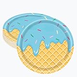 Rowcay 40 Pcs Ice Cream Party Supplies Ice Cream Paper Plates for Kids Boys Baby Birthday Wedding Supplies 9 Inch Cake Dessert Plates Party Tableware Decoration