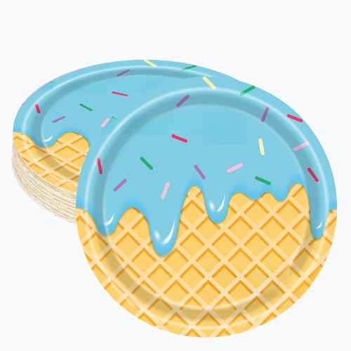Rowcay 40 Count 9 Inch Blue Ice Cream Birthday Party Paper Plates Supplies