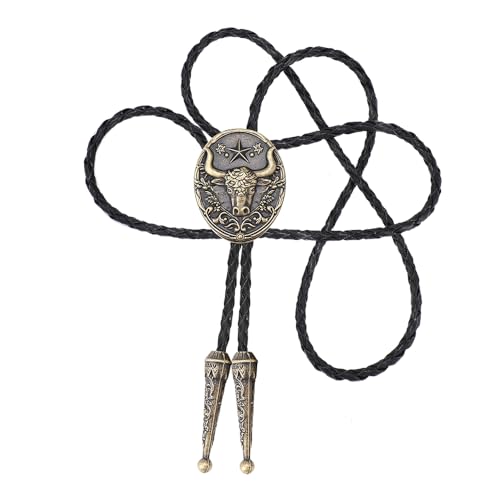 Image of Joxevyia Bolo Tie for Men Vintage Cow Skull Leather Rope Western Cowboy Necktie Vintage Bola Tie Gift for Him