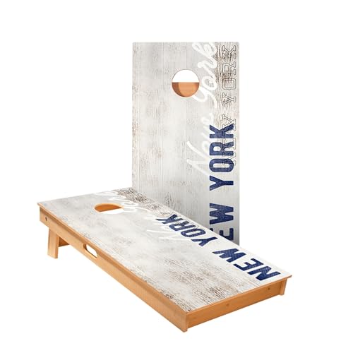 Skip's Garage New York Blue Vintage Gameday Cornhole Boards - Includes (2) Boards (Resin Bags) + (2) Hole Lights & (2) Edge Lights