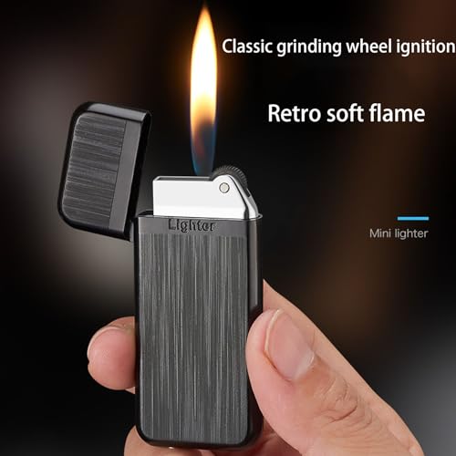 Encendedor de butano con rueda retro, recargable y de llama suave para exterior 3