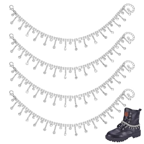 PH PandaHall 4 cadenas de zapatos de diamantes de imitación, cadenas para zapatos, cadenas con purpurina para botas, cadena de borlas, accesorios para zapatos, decoración para mujeres, bolsos, ropa