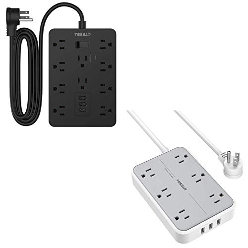 Surge Protector with USB, TESSAN Power Strip Flat Plug with Widely Spaced AC Outlets and 3 Charging Ports, Wall Mount Extension Cord for Home, Hotel, Office