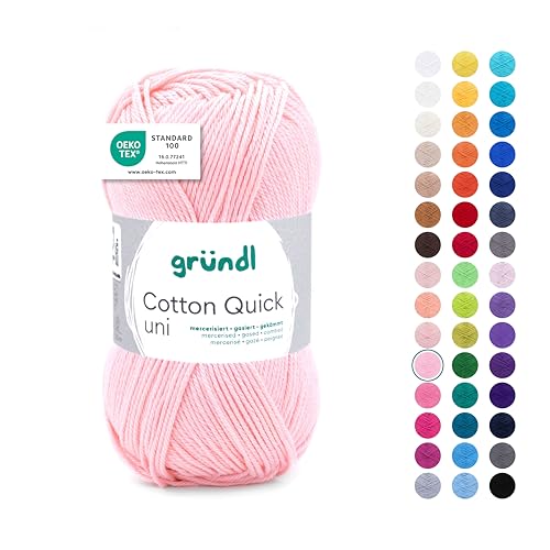 Gründl Laine Cotton Quick uni - laine fine pour crocheter - fil à tricoter – fil à crocheter – brillant et doux pour la peau – 100% coton – 1 pelote...