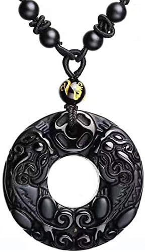 100% obsidiana Negro colgante de Piedra tallada Pixiu La Paz Hebilla colgante Collar de perlas Regalo para Hombres joyería de cuerda