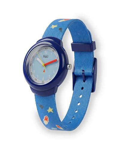 HOLI – Montre Enfant Garçon Pédagogique Analogique Bleu Nino | Apprendre l'Heure | 3-8 Ans | Bracelet Nylon Bleu | Étanche 3 ATM