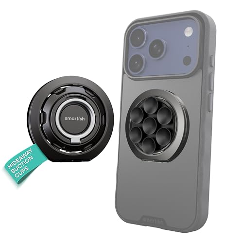 Image of Smartish MagSafe Suction Mount, WallFlower, Phone Grip Ring Holder, Black | 3-in-1 Suction Mount, Magnetic Ring Grip & Kickstand, Hideaway Cups, Portrait & Landscape, MagSafe Adapter Kit Included