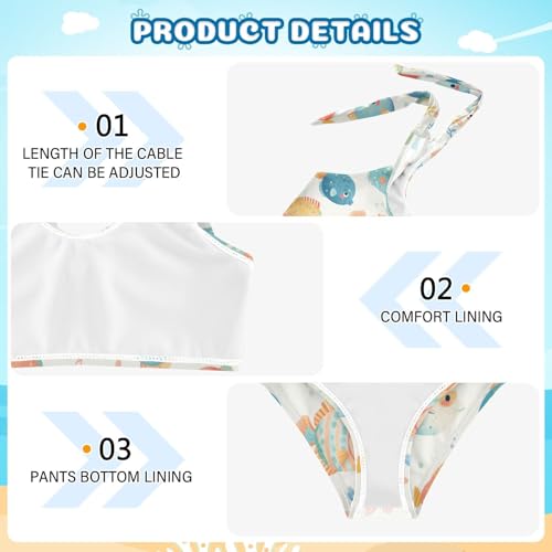 Puffer Hawaiian Fish and Seaweed Girl 2 Pieces Kids Bikini Set Scoop Neck Swimsuits Swimwear Cute Shoulder Strap4