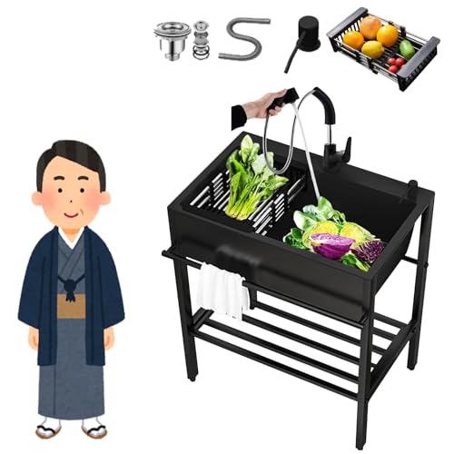 KOUBHYJ 流し台 ステンレス製 屋外 簡易式 キッチン用 【120x45x86cm/引き出し式蛇口】ガーデンシンク おしゃれ 業務用 最新ナノ技術搭載 大容量 結露対策 防油 防汚 置き場付き 錆びず 省スペース シンクアクセサリー付き 浴室にも設置