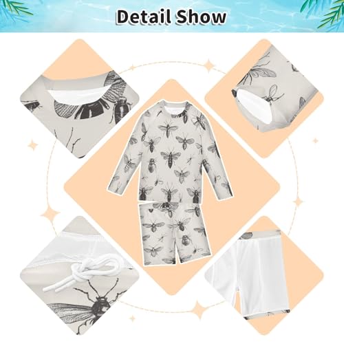Insect Print Boys Swimsuit Rash Guard Toddler Kids Long Sleeve Swim Shirt and Trunks Swimwear Set 3-10Y3