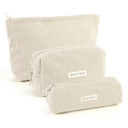 Kosmetiktasche Damen 3 Stück Kulturtasche Damen mit Reißverschluss, Kosmetiktasche Klein für Reisen, Make Up Organizer für Frauen (Beige)