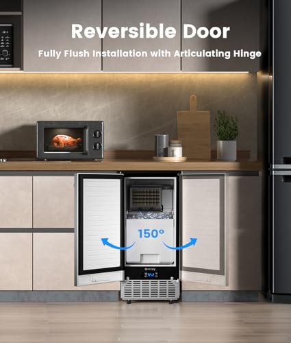 Image of ecozy 15 inch Under Counter Ice Maker Machine, Built in Freestanding Ice Maker, 80 Lbs /Day, 24 Lbs Storage, Auto-Cleaning /24H Timer /Smart LCD Panel, Stainless Steel Ice Scoop for Commercial & Home Use