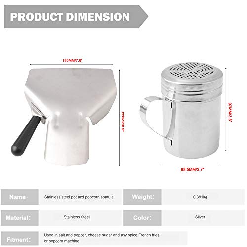 CNQLIS Popcorn Scoop and Salt Shaker, Stainless Steel Popcorn Scooper French Fry Scoop Serving Spoon for Filling Foods into Bags Boxs, Home Theater Popcorn Machine Accessories