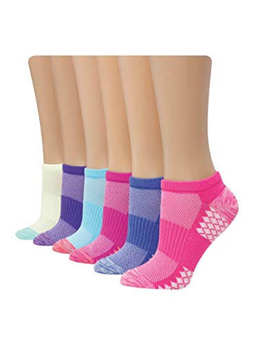 Hanes Women's Performance Cool Compression No Show Socks 6 Pair Pack Casual, Pink/Purple Design, Shoe Size: 8-12 (pack of 6)