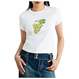 Damen Crop Top Kurzarm Fruchtmuster Slim Fit Tops Elastisch Mndchen Cropped Tee Süne Grafik Baby...