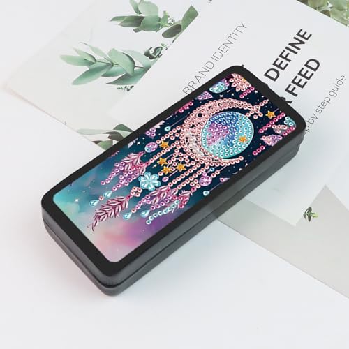 Image of 5D DIY Diamond Painting Glasses Case for Adults, Dreamcatcher Moon Diamond Art Eyeglass Holder, Handmade Diamond Art Sunglass Storage Box, Travel Craft Gift