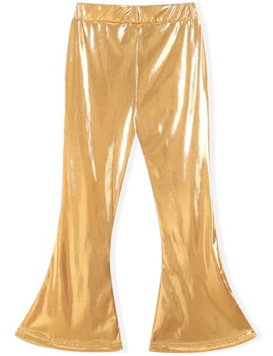 Noomelfish Girls Metallic Flare Leggings Pants Kids Yoga Disco Dance Bell Bottoms (5-12 Years)2