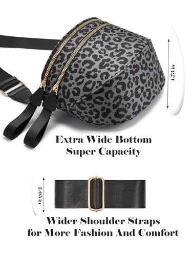 Image of Pure Colour Crossbody Bag Bum Bag for Women,Spacious Purse Fanny Packs Belt Bag,Oversized Bum Bag (Black Grey Leopard Print Bum Bag)