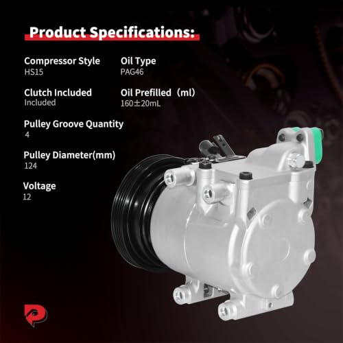 Image of PHOBOOS A /C Compressor with Clutch Compatible with Hyundai Elantra 2001-2006 & Tiburon 2003-2008, L4 2.0L, Fast Cooling, Low Noise, Easy Installation, Ref. CO-10926C