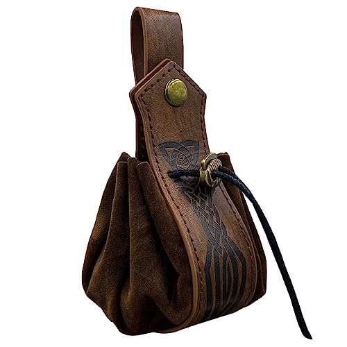 Medieval bolsa de couro de imitação, bolsa de cordão de viking, vintage renascimento porta-moedas, dados bolsa para Larp Halloween REN Faire (castanho-3)