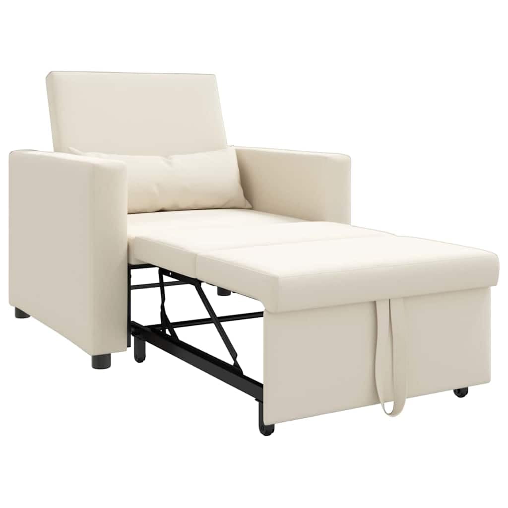 Sillón cama 3 en 1, color blanco crema, 90 x 165 x 87 cm, tapizado en tela, estructura de madera contrachapada de acero, diseño moderno, cómodo sillón de lectura para salón o dormitorio