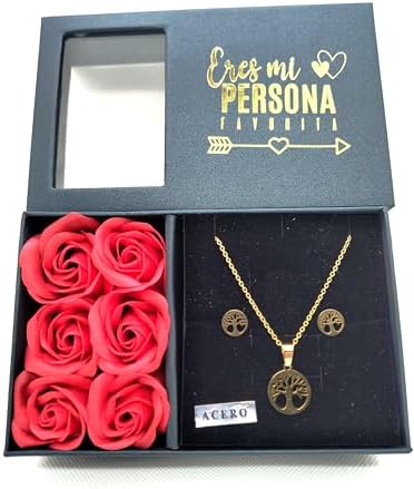 Set Regalo Mujer: Caja con 6 Rosas Eternas Perfumadas, Colgante y...