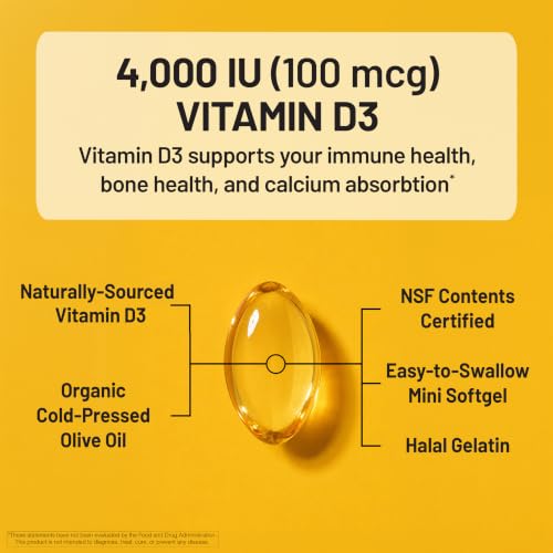 NatureWise Vitamin D3 4000IU Supplement, Immune Support, 30 Mini Softgels - image 3