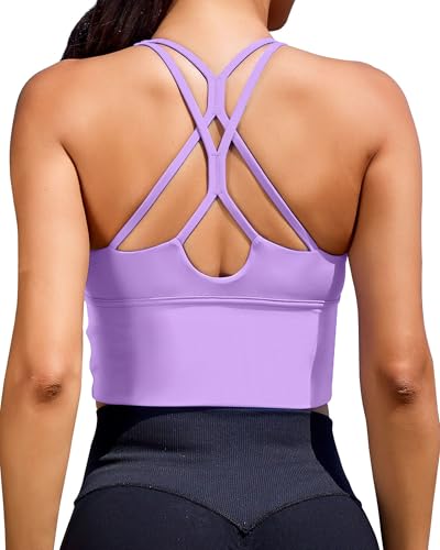 Image of XUNYU Sports Bras for Women High Support Longline Workout Tank Tops Built in Bra Padded Strappy Yoga Crop Top Cross Gym