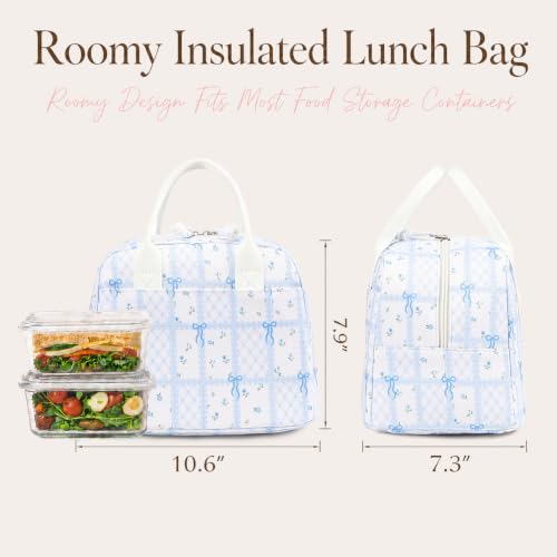 Image of LOVELYWIND Lunch Box for Women, Insulated Lunch Bag, Blue Checkered Tote