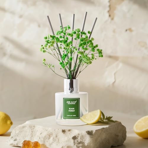 Image of Airkeep Reed Diffuser Set,3.38 fl oz (100 ml) - Black Forest Oil Diffusers with 8 Reed Sticks, Home Fragrance Reed Diffuser for Bathroom Shelf Decor