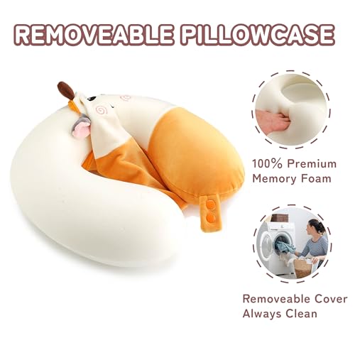 Image of Memory Foam Travel Neck Pillow for Teens and Adults, Removable Cover, Cow | Machine washable, 17 in neck size for teens and adults, 360-degree head and chin support, car and airplane use