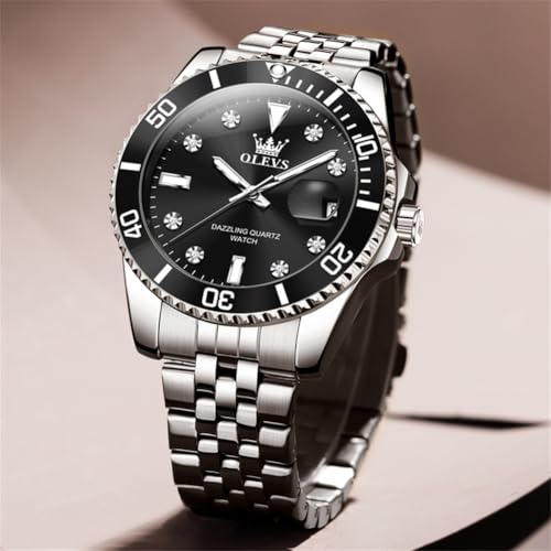 Image of OLEVS Watch for Men Stainless Steel Quartz Business Dress Diamond Large Dial Waterproof Mens Watches with Date Wrist Watch