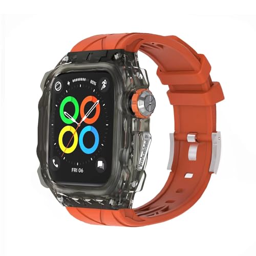 Case with Band Compatible for APPLE WATCH SERIES 9 8 7 45mm/6 5 4 SE 44mm Rugged Men/Women Luxury Transparent Protective Rugged Case Fully Wrapped Lightweight Rugged. (black-orange)