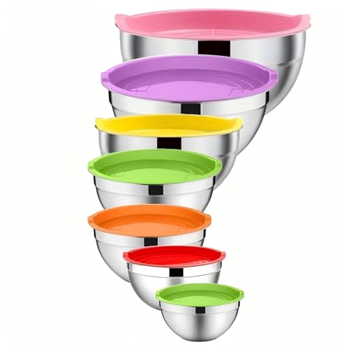 Opiniones y reviews de Ensaladeras favoritos de las personas. 44 MOFEELE 7Pcs Bowls de Cocina Acero Inoxidable, Cuencos para Mezclar con Tapas Herméticas, 7 Tamaños de Ensaladeras para Hornear, Mezclar, Ensalada, Servir y Preparar