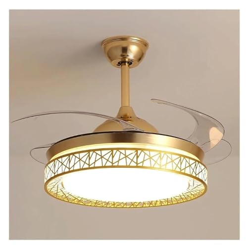 Ventilateur de plafond rond noir avec éclairage de salon et variateur LED