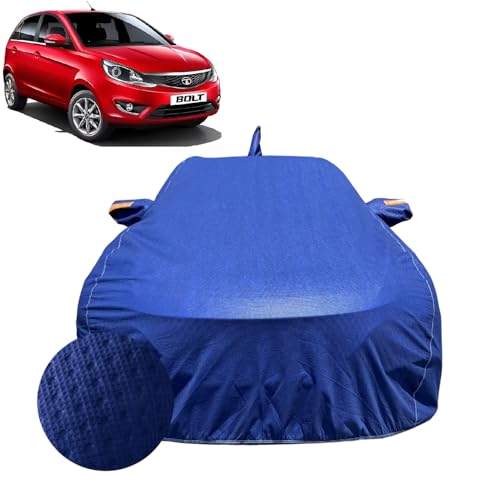 Image of Car Cover for Tata Bolt (2015-2019) | 100% Waterproof Cover with Antenna & Reflective Mirror Pockets | Dustproof, Scratchproof, Heatproof Bolt Car Cover |Soft Cotton Lining| Blue