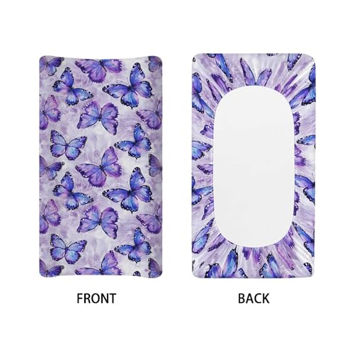 Image of Purple Butterfly Changing Pad Covers Changing Table Cover for Baby Boys and Girls Soft Breathable Changing Pad Sheets Cover Soft Breathable
